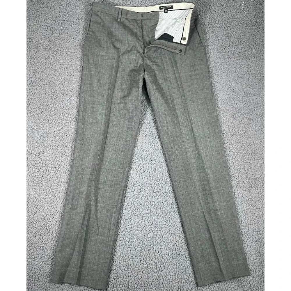 Banana Republic Mens 32x34 Tailored Slim Fit 100% Wool Dress Pants Grey Taupe